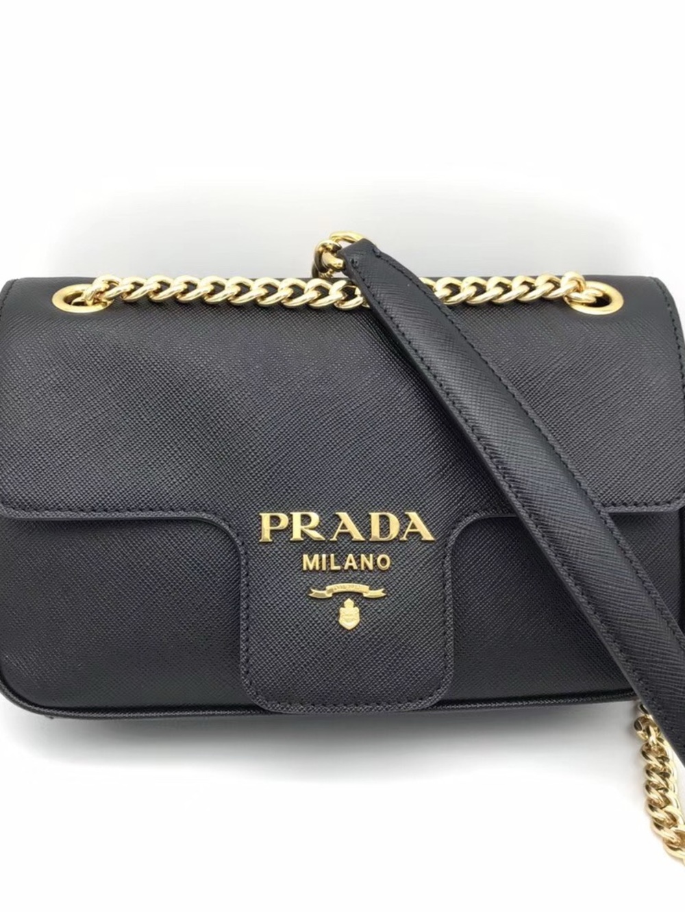 Prada Black Saffiano Leather Chain Shoulder Bag